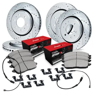 R1 Concepts WGUS2-40015 Drilled & Slotted Silver Rotor Set W/ Optimum OEp Pads & Hdw